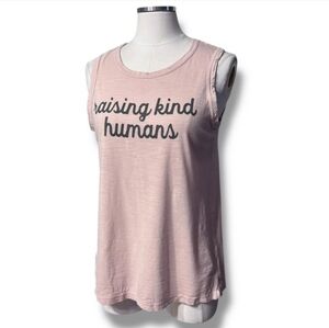 GRAYSON THREADS Pink Crew Neck Sleeveless “Raising Kind Humans” Graphic Top
